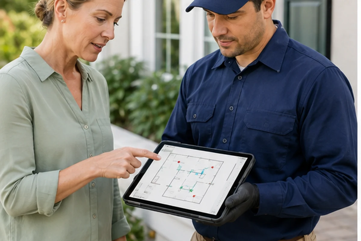 Pest-control service record documenting Jacksonville property zones and findings
